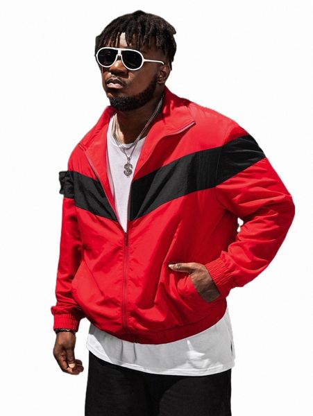 

men's jackets extended sizes men color block zip up jacket x1tz#, Black;brown