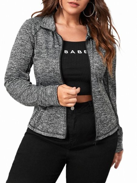 

plus size outerwear & coats plus marled knit zip up jacket f7hp#, Black