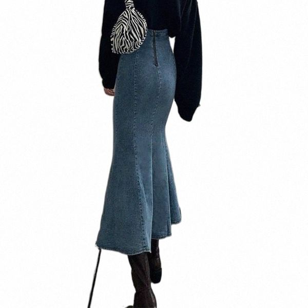 

skirts skirts side slit trumpet womens vintage retro chic slim female clothing harajuku ulzzang streetwear bottom midi jeans skirt v2dl#, Black