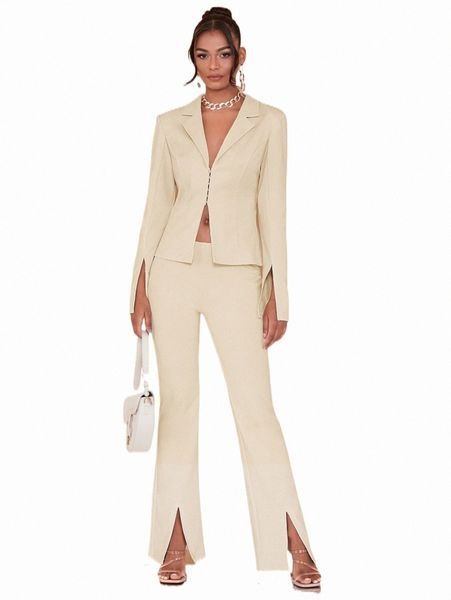

two piece dress bae split sleeve blazer & split hem pants s0ua#, White