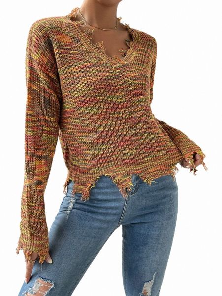 

women's sweaters space dye drop shoulder distressed sweater x3sq#, White;black