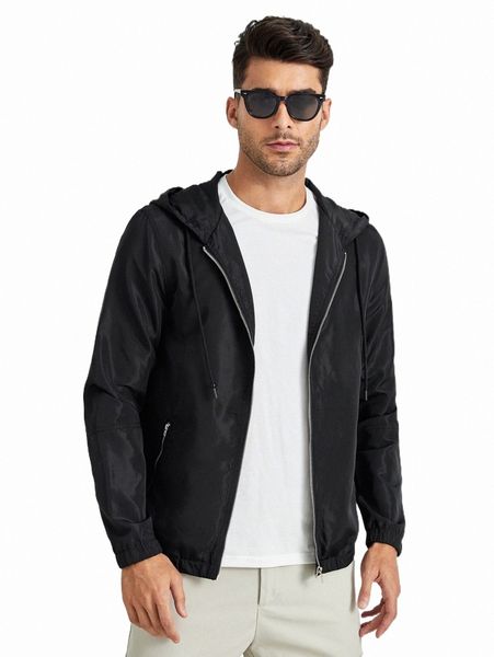 

men's jackets men zip up drawstring hooded jacket g8q4#, Black;brown
