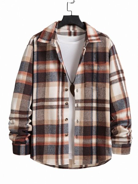 

men's jackets men 1pc plaid patched pocket coat s3lf#, Black;brown
