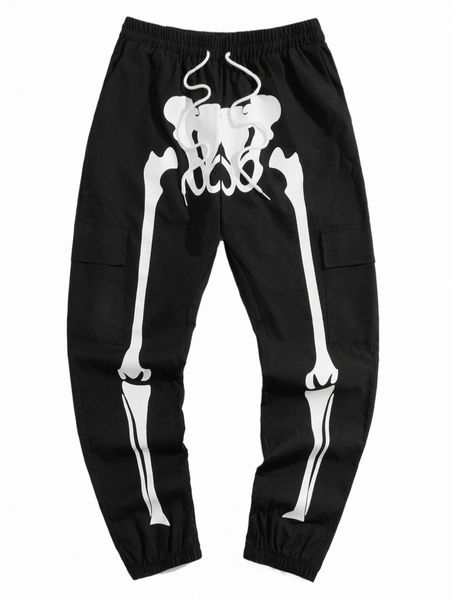

men's pants romwe limited guys bones print pants 66vl#, Black