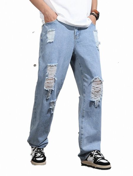 

men's jeans men ripped straight leg jeans 2022 new n1xy#, Blue