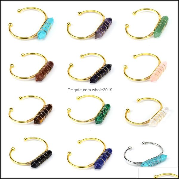 

cuff hexagonal point gemstone cuff bracelet for women girls handmade gold wire woven lift of tree healing chakra crystal friendship b dhold, White