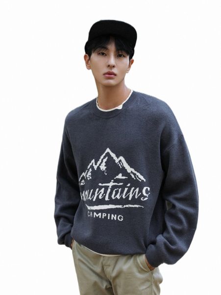 

men's sweaters dazy men mountain & letter pattern contrast trim drop shoulder sweater r4kt#, White;black