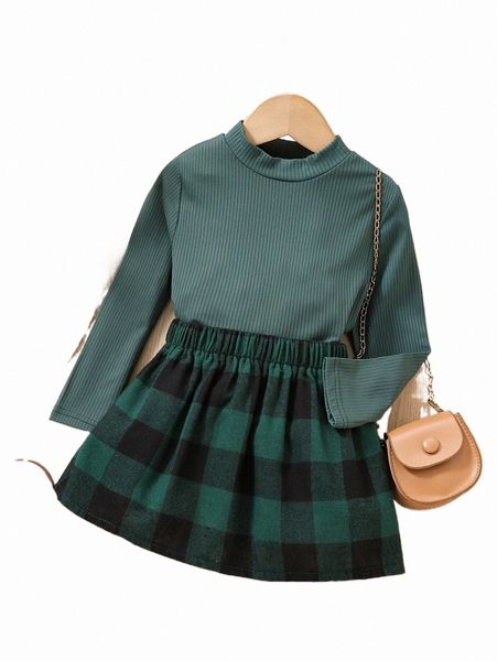 

others apparel toddler girls mock neck tee & buffalo plaid skirt 12ya#, Black;white