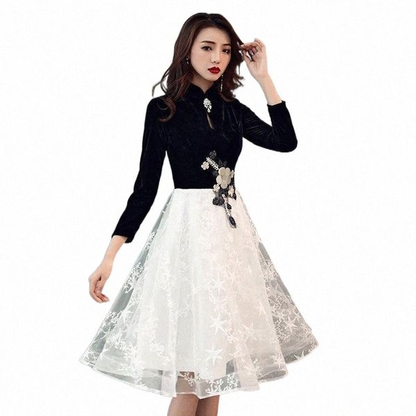 

ethnic clothing ethnic clothing chinese style evening dress black-white patckwork banquet elegant formal party temperament hostess vestidos, Red