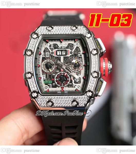 

2022 11-03 a21j automatic mens watch steel case diamonds bezel skeleton dial big date red crown black rubber strap 8 styles watches puretime, Slivery;brown