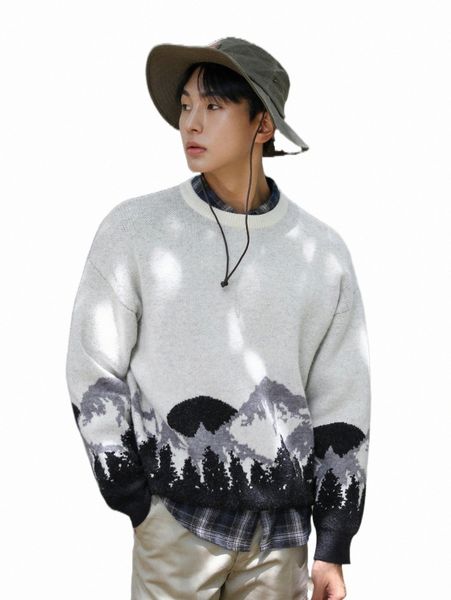 

men's sweaters dazy men mountain pattern drop shoulder sweater without shirt q6x4#, White;black