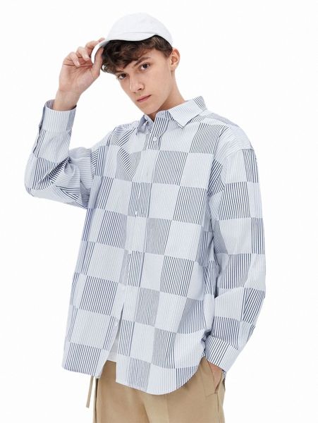 

men's casual shirts men striped drop shoulder shirt c2tl#, White;black