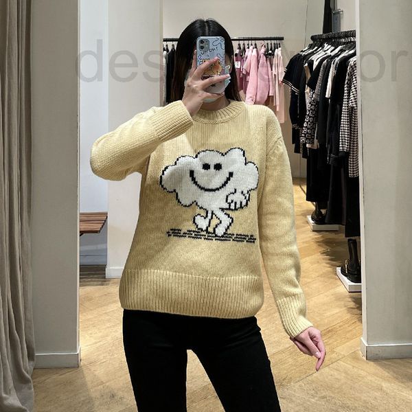 

women's sweaters designer fadan 2021 autumn and winter new pure color cloud smile age reducing sweater women's 92% wool itl1, White;black