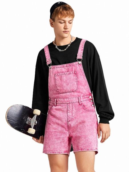 

men's shorts men patch pocket denim overall romper 61m0#, White;black