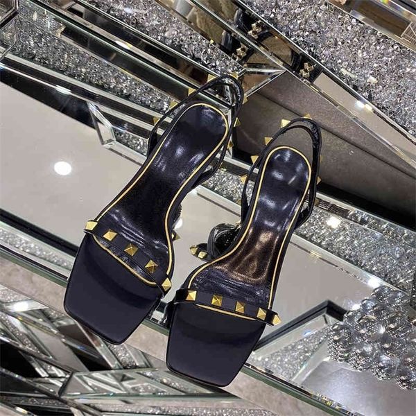 

slippers women's shoes party shoes genuine leather ladies sandals sell pumps for women rivet summer sandals size 34-41 75% off outlet o, Black