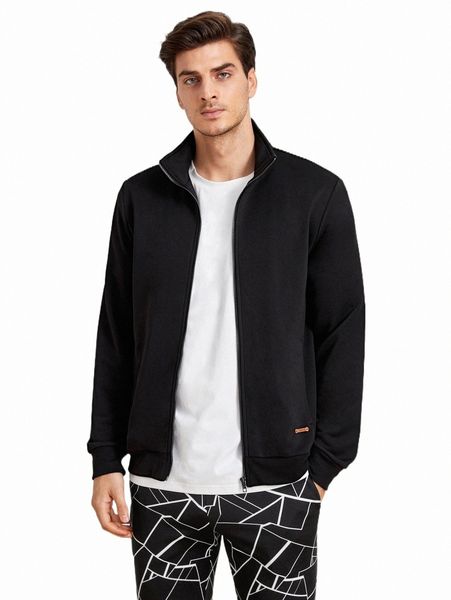 

men's jackets men letter patched detail zipper front jacket x9tp#, Black;brown
