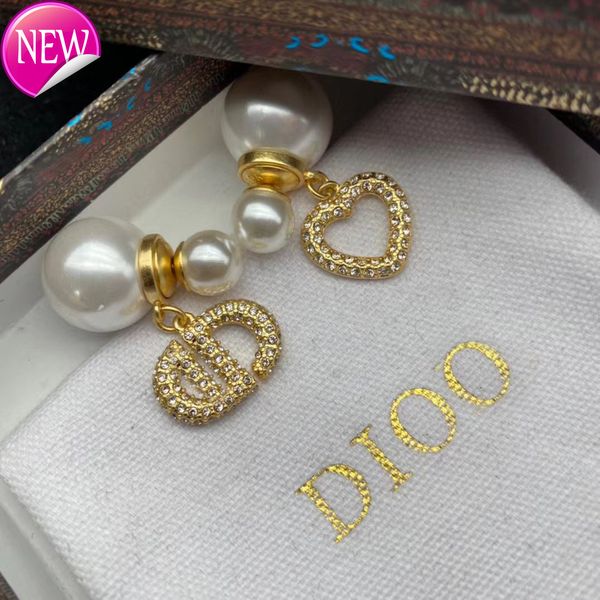 

luxury brand design earrings d family gold cd letter diamond pearl, Golden;silver