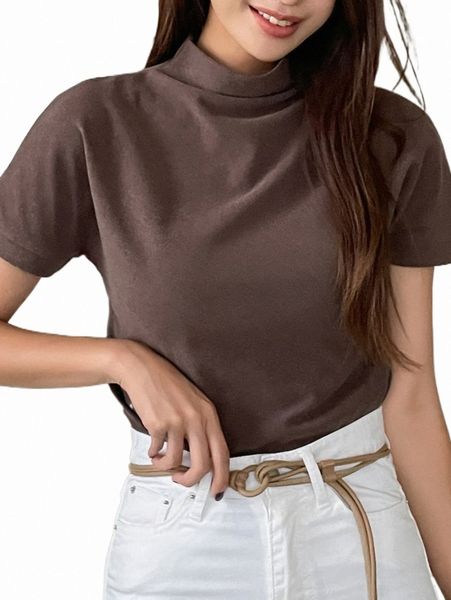 

women's t-shirt dazy solid mock neck tee 2022 new y2mx#, White