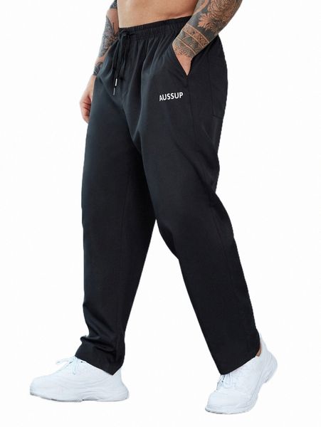 

men's pants extended sizes men letter graphic straight leg pants t0ti#, Black