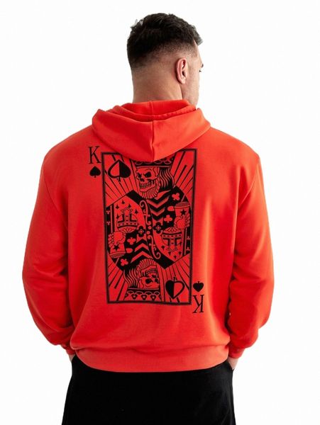 

men's hoodies & sweatshirts extended sizes men playing cards print drawstring hoodie q7c8#, Black