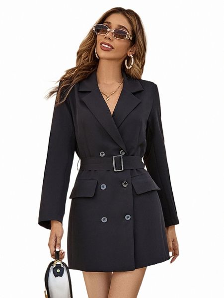 

women's two piece pants double breasted belted blazer dress x6t1#, White