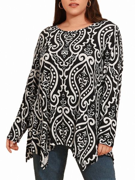 

plus size t-shirt emery rose plus allover print asymmetrical hem tee f1qo#, Black