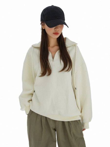 

women's hoodies & sweatshirts dazy half zipper drop shoulder pullover r1vy#, Black
