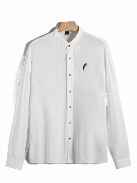 

men's casual shirts men feather print shirt 2022 new h3om#, White;black