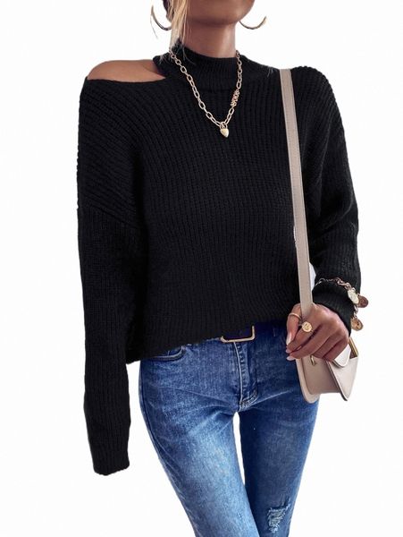 

women's sweaters cut out mock neck drop shoulder sweater b0ve#, White;black