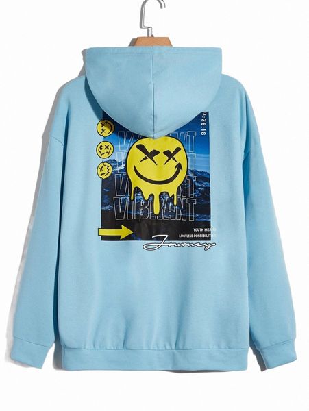 

men's hoodies & sweatshirts men slogan & expression print kangaroo pocket drop shoulder drawstring hoodie 96ww#, Black