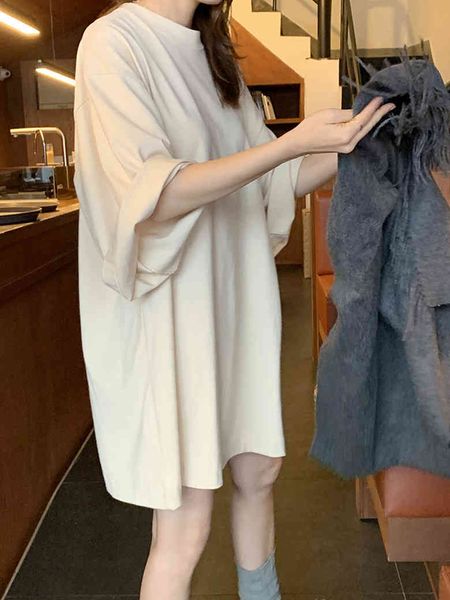 

women's hoodies & sweatshirts 2022 summer wear new pure color simple basic lazy wind loose large t-shirt women, Black