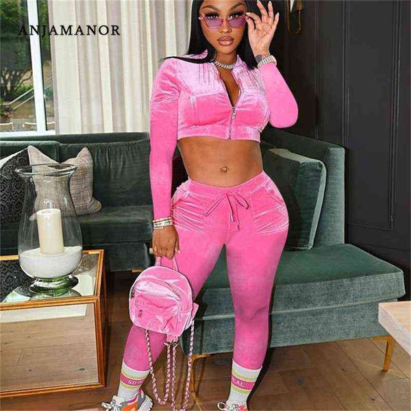 

women's two piece pants anjamanor sports two piece pants sets fall clothes for women velvet tracksuit jogging suit bodycon outfits whol, White