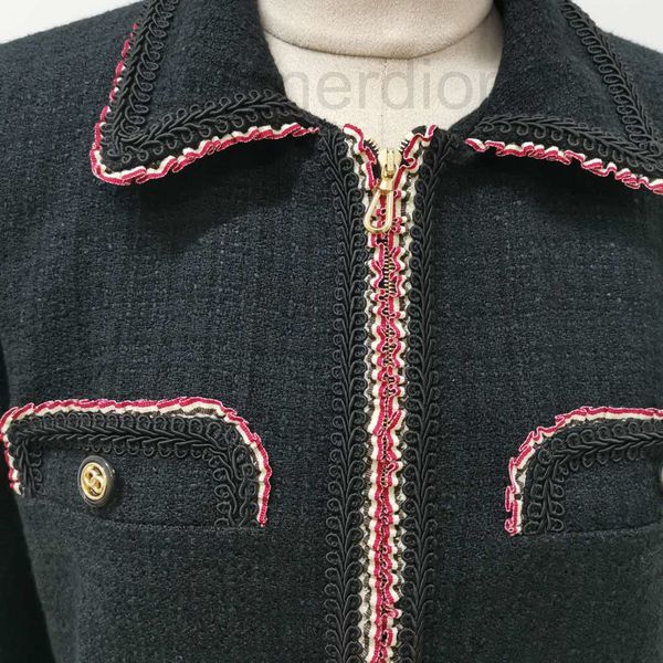 

women's hoodies & sweatshirts designer fadan autumn winter tweed piping jacket 4zzo, Black