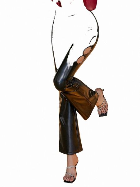 

women's pants & capris d& cut out pu leather flare leg pants a5ap#, Black;white