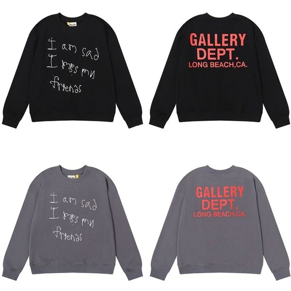 

gallerydepts hoodies sad miss my friends cotton terry round neck sweater, Black