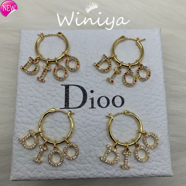

luxury brand design earrings d family / 's new 21 year letter diamond inlaid personalized tassel earrings fashion temperament, Golden;silver