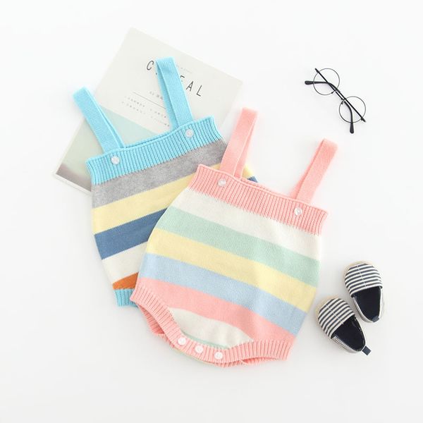 

rompers baby girls jumpsuit boys clothes rainbow style spring girls romper knitted newborn clothing sleeveless 20220905 e3, Blue