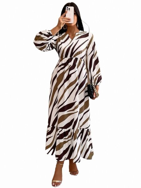 

casual dresses allover print lantern sleeve ruffle hem dress z9e8#, Black;gray