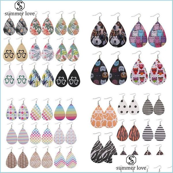 

dangle chandelier new fashion pu leather earrings for women bohemian printing oval teardrop dangle waterdrop party jewelr newdhdhfhl, Silver