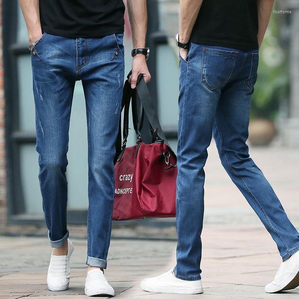 

men's jeans men casual summer slim fit blue stretch denim pants trousers classic cowboys young man plus size 27-36