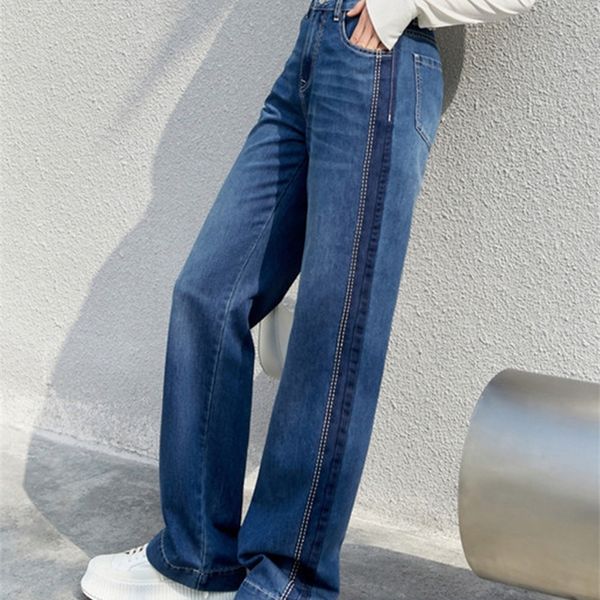 

womens jeans amii minimalism womens jeans spring fashion high waist wide leg pants casual straight denim jean female long pants 12230080 220, Blue
