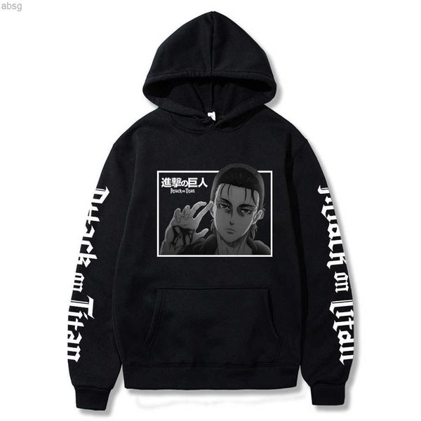 

hoodie attack on titan eren yeager anime pullover harajuku sweatshirt fashion clothes x0601, Black