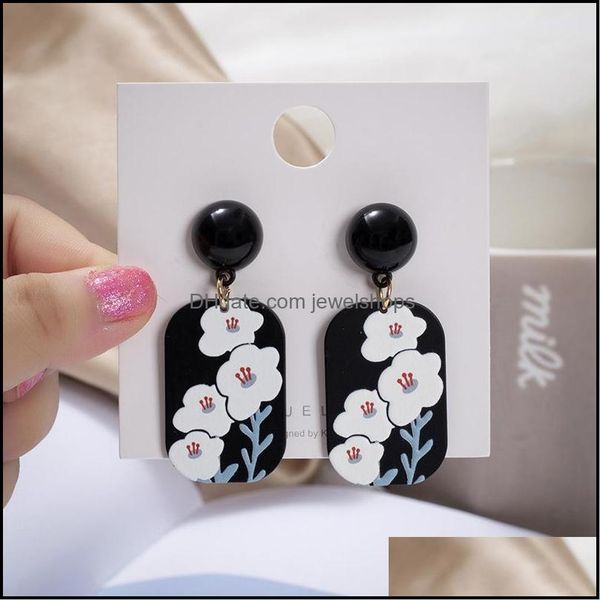 

stud stud fashionable retro flowers earrings acrylic embossed printing blue pink coffee 3d pattern 2021 summer women jewelry drop deli dhhzv, Golden;silver