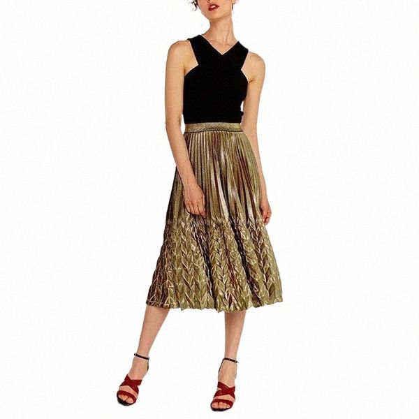 

skirts skirts dsquaenhd chic fishtail pleated for women slim shiny mid calf fall streetwear casual beach party gold sliver q6jy#, Black