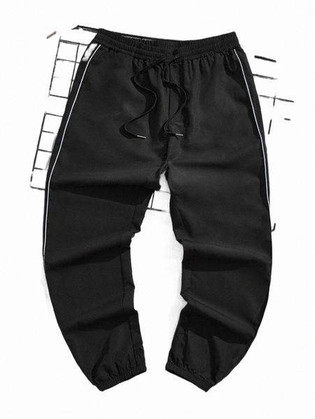 

men's pants men contrast piping drawstring waist pants s7ec#, Black