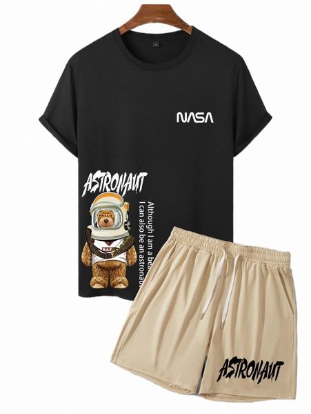 

men's tracksuits men letter & astronaut print tee & shorts z1ww#, Gray