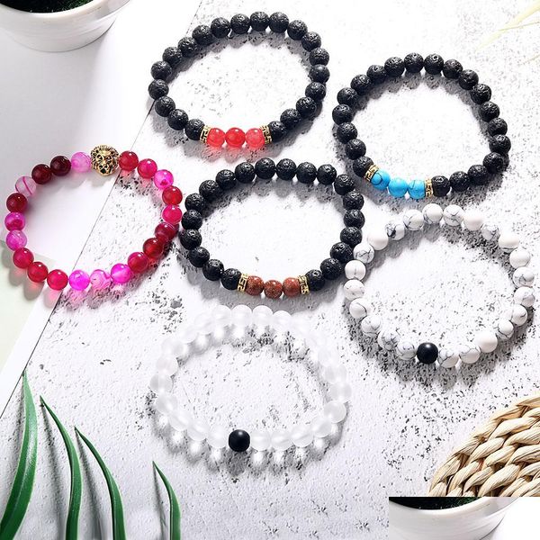 

beaded strands new 8mm black volcanic matte turquoise stone beads bracelet for women men handmade lion head charm fashion mjfashion dhzpe