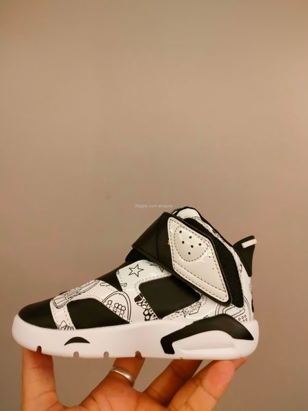 

6s 2022 high basketball shoes 6 ts little flex se black white black graffiti dc4104-001 scrawl white black kids sports children students sne