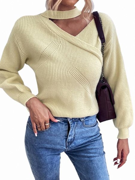 

women's sweaters choker neck ribbed knit sweater 387m#, White;black