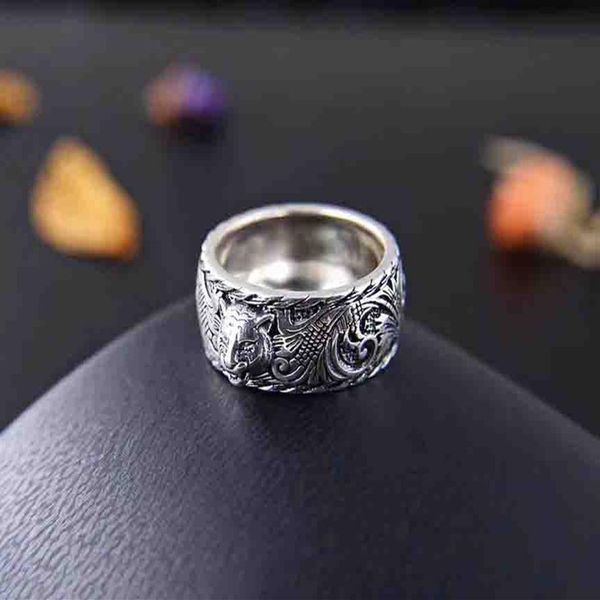 

new arrival s925 pure silver band ring with lion head shape design and logo for women and man wedding jewelry gift box ps260v